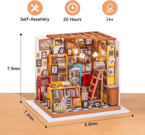 ROBOTIME DIY Miniature House Kit Miniature Dollhouse Kit Tiny House Kit for Adults Library House Kits Best Birthday