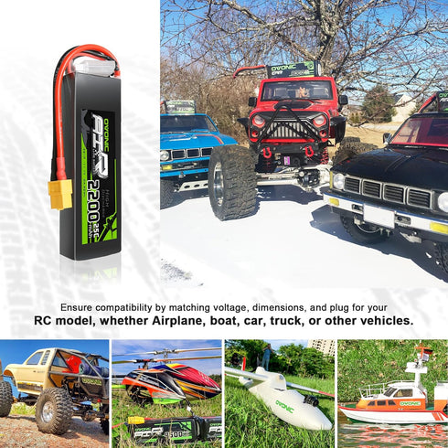 OVONIC 3S 25C 2200mAh 11.1V XT60 Boat(2 Packs) Lipo Battery Lipo Battery with Connector for RC Airplane Helicopter