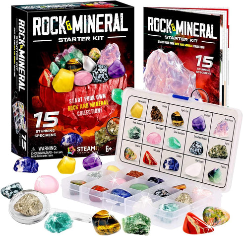 XXTOYS Kids Rocks Collection - 15-Piece Rock Collection with Identification Sheet, Educational Gift for Kids
