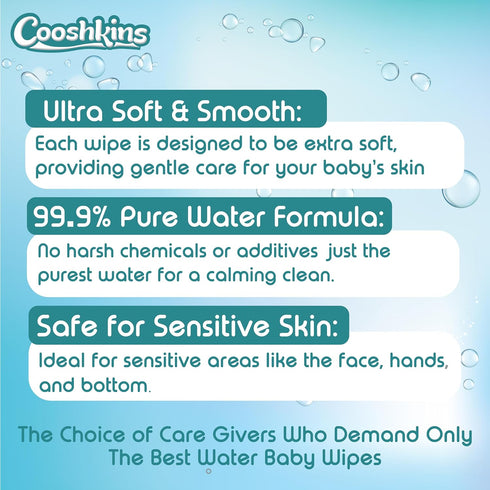 COOSHKINS 60 Count (Pack 1) 99.9% De-Chlorinated Pure Water Baby Wipes | Soft & Thick of Gentle Unscented Wipes