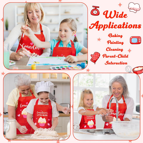 R HORSE Adults Kids Matching Apron Set | 2Pcs Adjustable Kitchen Apron with 2 Pockets | Gift for Cooking, Baking,