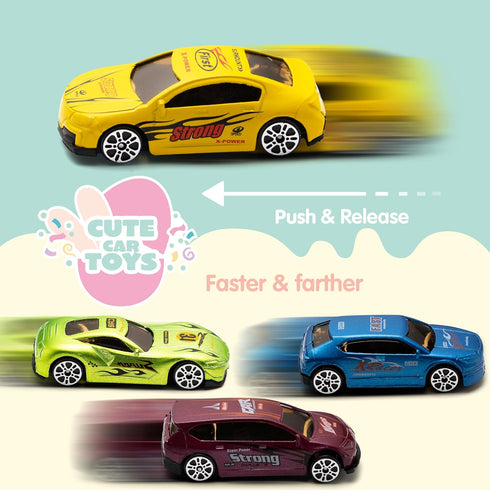 12 JOYIN Pcs Die-Cast Car Filled Big Easter Eggs, Bright Colorful Prefilled Plastic Eggs with Different Die-cast Cars