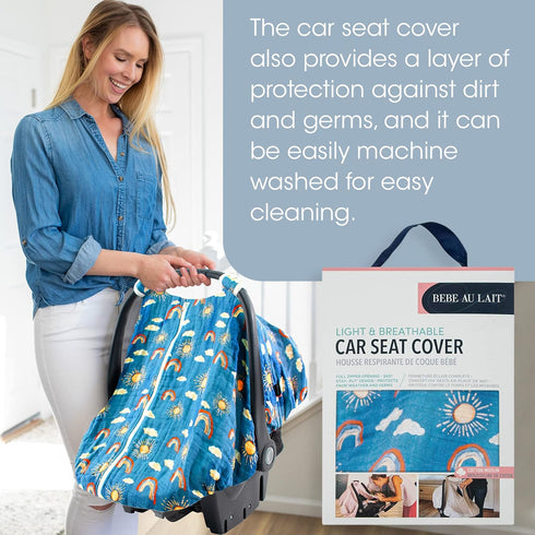 Bebe au Lait Classic Muslin Car Seat Cover -Perfect Baby Car Seat Covers for Babies, Car Seat Canopy, Unisex Baby Car