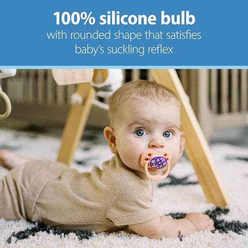 Symmetrical Bulb, 0-6m, 2 Pack Dr. Brown's Advantage Glow-in-The-Dark Baby Pacifier, Fully Soother with Soft Silicone