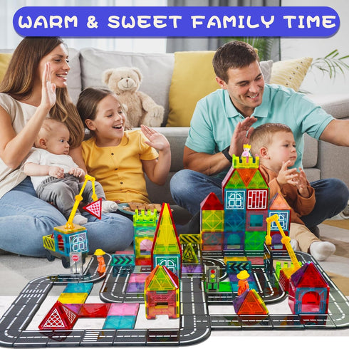 Set 3-5 4-8 5-7 3+ Magnetic Tiles Road with Crane for Kids Ages Preschool City Construction Kids Games Toddler Magnet