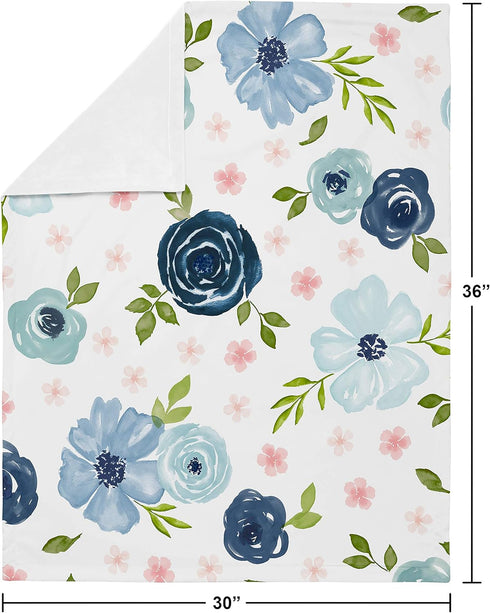 Sweet Jojo Designs Navy Blue and Pink Watercolor Floral Baby Girl Receiving Security Swaddle Blanket for Newborn