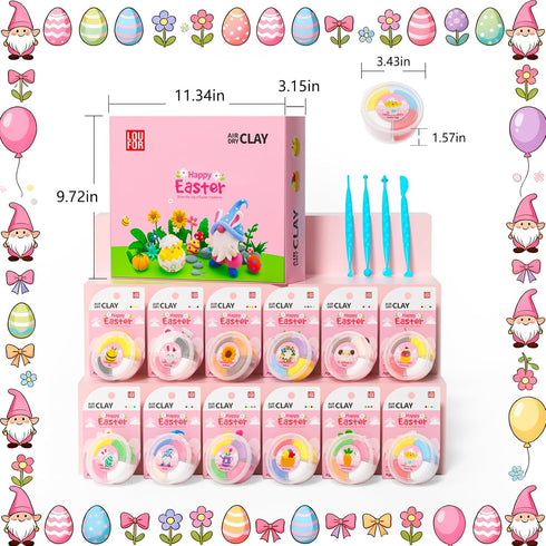 12 Loufor Air Dry Clay Kits Easter - Modeling Clay for Kids, Ultra Light & Soft, Safe & Non-Toxic, Boxes Model Magic