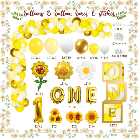 Hombae 132 1st Sunflower First Party Decorations, PCs Sunflower Birthday Decorations Backdrop Balloon Garland Monthly