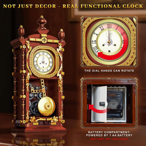 Set, 14+ (751 Vintage Retro Swing Clock Building Pendulum Clocks Building Block Toys with Functional Mechanical Model
