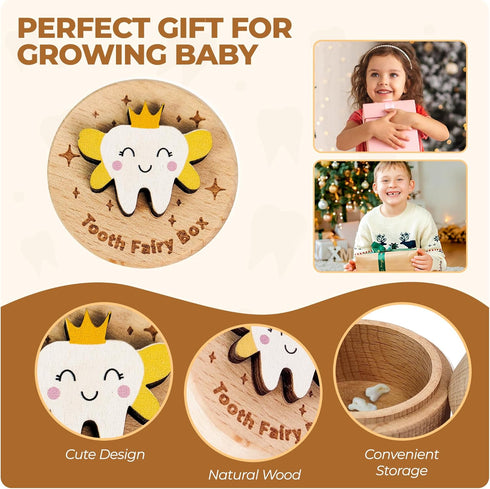 Generic Set Tooth Fairy Box & Door Hanger for Girls and Boys Wooden Tooth Keepsake Box with Fairy Door Sign Tooth Fairy