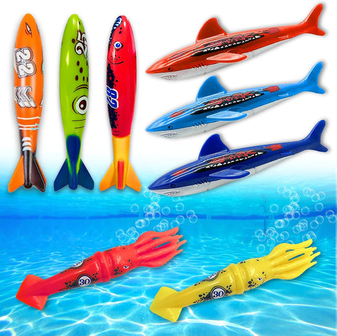 Haktoys Pool Diving Torpedo Toys, Underwater Sinking Torpedoes Set for Indoor and Outdoor Swimming Activity