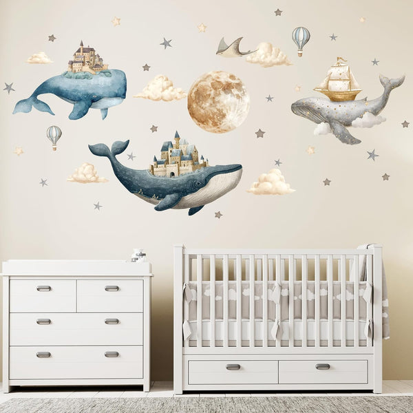 Under The Sea Whales Wall Decal Sticker,Ocean Nursery Wall Sticker,Watercolor Whale, Hot
