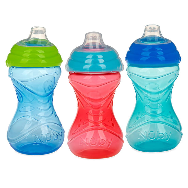 Nuby Clik-It Soft Spout No-Spill Easy Grip Sippy Cup for Boys - 10 Oz (3-Pack) - 6+ Months