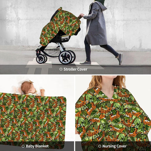Hcpwzrf Bengal Tiger Jungle Baby Car Seat Cover & Nursing Cover - Breathable Stretch Multi-Use Cover for Breastfeeding