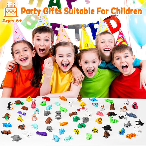 64pcs 3D 3D VZZNN Mini Printed Animals Bulk, Printed Articulated Flexible Fidget Toy, Cute Little Animal Figurines Toy
