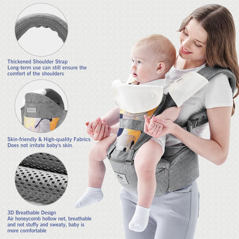 3-36 6-in-1 Baby Carrier, Bellababy Multifunction Baby Carrier Hip Seat (Ergonomic M Position) for Month Baby, Ways