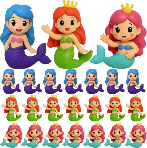 Leyndo 24 Pcs Rubber Mermaid Decoration 2.36 inch Small Squeaky Mermaid Toy