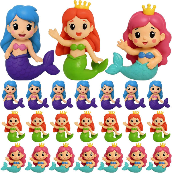 Leyndo 24 Pcs Rubber Mermaid Decoration 2.36 inch Small Squeaky Mermaid Toy