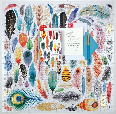 500 Piece Jigsaw Puzzle for Adults and Families - Galison Feathers Bird Feather Foil Puzzle