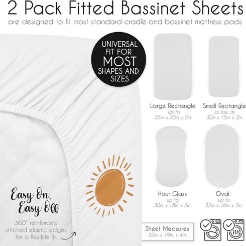 Set 2p Sweet Jojo Designs Orange and White Vintage Boho Sun Boy Girl Unisex/Gender Neutral Baby Bassinet Sheets Fitted