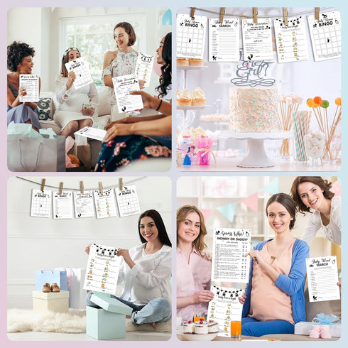 Yinder 145 Pieces Baby Shower Games for Boy or Girl, Game Activities Cards with 20 Pencils, Simple Style