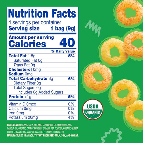 8 0.32 (Pack 4) Earth's Best Organic Melty Hoops, Bite-Sized Snacks for Babies Months and Up, Spring Veggie, Ounce