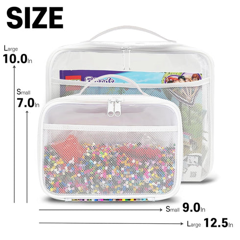 4 Packs Set, holay PVC Zippered Blocks Toy, Clay, Board game Storage Organizer Case (Name Tag, Manual Pocket) (White