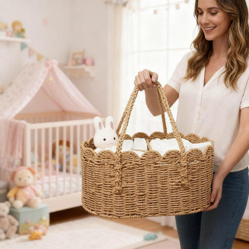 wwmayfeel Diaper Caddy Organizer, Paper Rope Storage Baskets Nursery Bin with Removable Divider, Portable Car Organizer