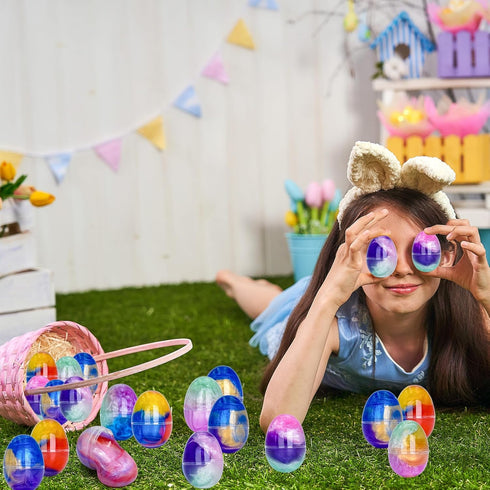 12 Pack Prefilled Easter Galaxy Slime Eggs,Galaxy Slime Easter Egg Fillers Stress Relief Easter Egg Hunt Filling Treats