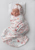 Newborn Floral Print Swaddle Blanket - Stretchy Receiving Blanket with Matching Headband and Beanie (Small Flower and
