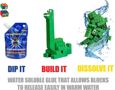 Le Glue Temporary Glue - Compatible with Legos - Non-Permanent Clear Adhesive for Plastic Building Blocks