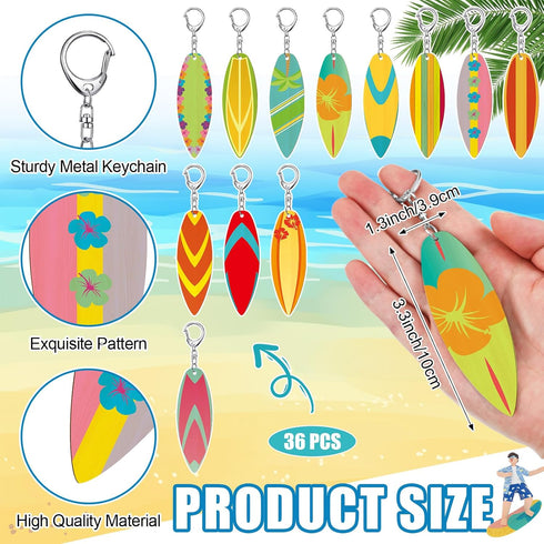 Bucherry 36 Pcs Beach Favors Keychain Gifts Set, Wooden Surfboard, Slippers, Sea Turtle, Coconut Tree Keychains (Flower)
