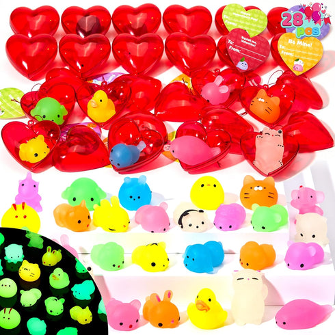 JOYIN 28 Packs Valentines Day Gifts for Kids, Glow Mochi Squishy Toys