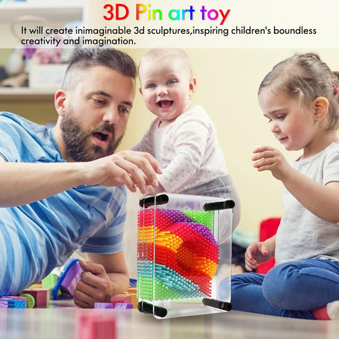 3D Pin Art Toy, Unique Metal 3D Pin Art Board Impression Toy for Kids, Size 3.75” X 5” (Rainbow, Plastic)