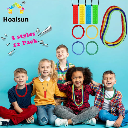 12 Pack, Sensory Chew Necklaces Stretchy Chewy Necklace Sensory Toys for Kids with Autism, ADHD, Biting, Teething
