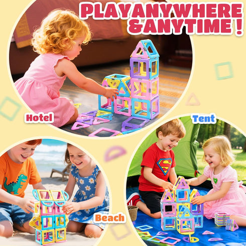 52 3 4 5 6 7 MAGBLOCK Toddler Girl Toys, Magnetic Tiles Pcs, Birthday Gifts for Girls, Macaron Color Magnetic Building