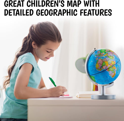 USA Toyz Illuminated Globe for Kids Learning, 3-in-1 STEM Kids Globe with Stand, LED Light, 9.75” Tall