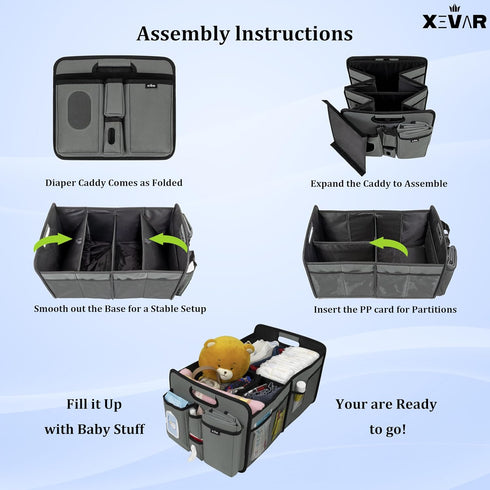 Baby Diaper Caddy Organizer with Changing Mat - Portable Car Caddy for Newborn Essentials, Diapers & Wipes, Perfect