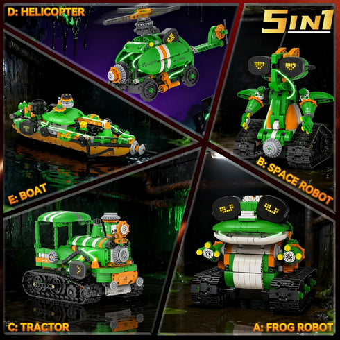 GLUISEUR 6-12, 5in1 732PCS Set Set STEM Robot Building Toys for Kids App & Remote Control STEM Tractor Frog Robot