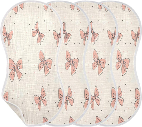 YETTASBIN Light Pink Bow Muslin Baby Burp Cloth, Super Soft Absorbent Cotton Burp Rag Baby Bibs Feeding Cloth