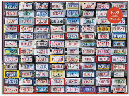 Galison Nantucket License Plates Puzzle, 1,000 Pieces, 20” x 27” – Jigsaw Puzzle Featuring a Collage of License Plate Photographs – Thick, Sturdy Pieces, Challenging Family Activity, Multicolor