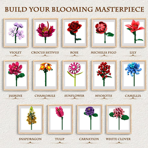 Linkowin Set, 14 6+, 1316 Flower Bouquet Building Flowers Building Block Toy for Mother's Day Roses Plant Botanical