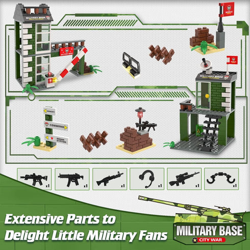 WishaLife City War Military Base Building Set with Army Car, Tank, Airplane, Helicopter - 1162 PCS Gift for Kids