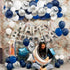 124pcs Blue Silver White Balloons Garland Arch Kit, 5/10/12/18 Inch Set for Birthday Wedding Graduation Party Decor