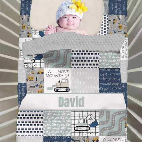 Noverbibi Set, 2 Sets, Personalized Baby Crib Bedding Construction Mountains Theme, Piece Crib Bedding Standard Crib
