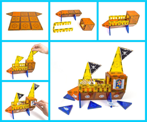 Tytan TILES Pirate Ship & Island - 60-Piece Magnetic Tiles Building Set, Fun Kids’ STEM Toy, Includes Storage Bag