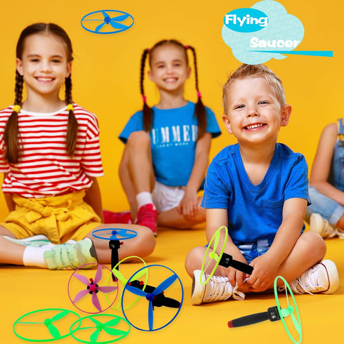 48 Pcs Flying Saucer Flying Disc Toy - Includes 16 String Launchers & 32 Flying Saucer for Outdoor Games