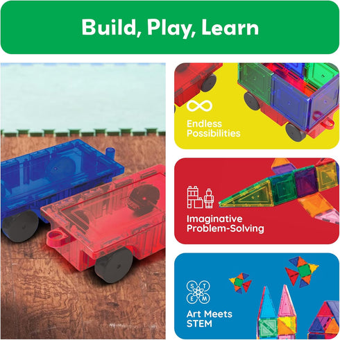2 Set 3+ PicassoTiles Piece Car Truck Construction Kit Toy Vehicle for Magnetic Blocks Building Tile Sensory Magnet