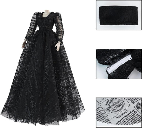 11.5 Inch E-TING Exquisite Handcrafted Black Lace Gown Evening Gala Dress for Girl Doll