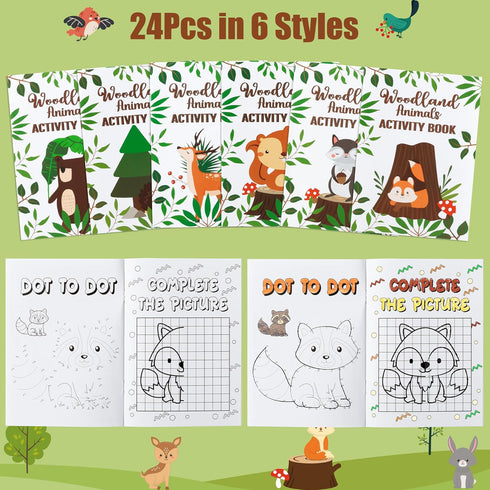 24Pcs Dvbonike Woodland Animals Activity Books for Kids Forest Creatures Mini Fun Games Coloring Book in Bulk Wild